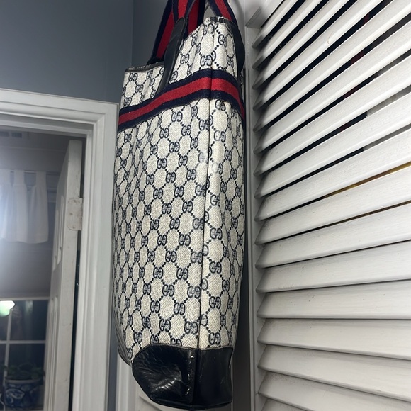 Gucci Navy Canvas Web Tote - Picture 2 of 9